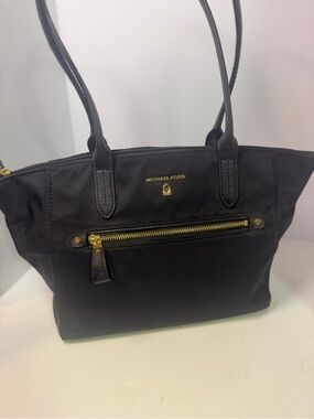 Michael Kors Black Tote with Gold-Tone Zip Accent